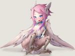 blue_eyes blush bodily_fluids breasts cum cum_on_breasts feathered_wings feathers female genital_fluids hair looking_at_viewer monster_girl_(genre) nipples open_mouth pink_hair pink_nipples simple_background sitting small_breasts solo wings young frfr european_mythology greek_mythology monster_girl_encyclopedia monster_girl_quest mythology harpy_(monster_girl_quest) avian harpy humanoid mythological_avian mythological_creature winged_humanoid 4:3