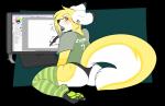 2017 4_toes anthro artist biped black_nose blush butt canid canine canis claws clothing competition_number computer domestic_dog drawing ear_piercing electronics eyebrows eyelashes feet female fennec_fox finger_claws fox fur green_claws green_eyes green_pawpads green_paws green_tongue hair herding_dog hi_res holding_object hybrid jersey legwear looking_back mammal multicolored_body multicolored_fur number number_on_clothing number_on_jersey number_on_topwear number_print open_mouth pastoral_dog pattern_clothing pattern_legwear pawpads paws piercing print_clothing print_jersey print_topwear sitting solo stockings striped_clothing striped_legwear stripes surprise tablet_pen teeth text text_on_clothing text_on_jersey text_on_topwear text_print toe_claws toes tongue topwear true_fox two_tone_body two_tone_fur underwear wariza welsh_corgi white_eyebrows zipzap zipzap_(character)