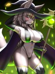 anthro big_breasts bikini blush breasts clothing female female_anthro hat headgear headwear holding_object holding_staff kemono solo staff swimwear two-piece_swimsuit witch_hat faroula canid canine canis mammal wolf absurd_res hi_res