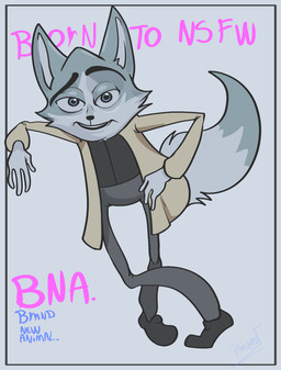 aged_up anthro blue_border border clothed clothing looking_at_viewer male mature_anthro mature_male parody pose smile smiling_at_viewer solo tail text pinumontbalou bee_movie brand_new_animal studio_trigger shirou_ogami canid canine canis mammal wolf hi_res