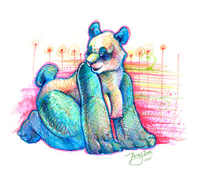 abstract_background all_fours anthro areola big_breasts big_hands breasts claws feet female fingers fur looking_at_viewer nipples nude pink_nipples scut_tail short_tail solo tail toes year kabuki_homewood terzy bear giant_panda mammal 2008 colorful_theme dated signature