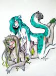 all_fours anthro bent_legs bite biting_lip biting_own_lip blue_nipples blush bodily_fluids breasts butt calves_up dipstick_tail duo ear_piercing eyes_closed facial_piercing female female/female fur genital_fluids genitals green_nose grey_body grey_fur hair hair_over_eye lip_piercing long_hair lying markings massage multicolored_tail nipples on_front one_eye_obstructed open_mouth open_smile paws piercing pussy pussy_juice_string raised_calf raised_tail romantic romantic_couple rubbing self_bite simple_background smile tail tail_markings vaginal_fluids wet white_background caatnip avalia canid canine canis felid leopard mammal pantherine snow_leopard wolf michelle_(disambiguation) 2016