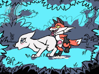 animal_genitalia animal_vulva anthro anthro_on_feral balls bestiality blush bodily_fluids canine_genitalia canine_vulva cum cum_in_vagina cum_inside cum_puddle cum_splatter duo ejaculation female feral forest forest_background from_behind_position genital_fluids genitals glistening glistening_knot heart_symbol impregnation_request knot knotted_penis larger_female male male/female nature penis plant sex size_difference smaller_male thrusting tongue tongue_out tree vulva blizzate canid canine canis fox mammal wolf 4:3 animated