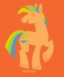 blonde_mane blue_mane blue_tail cutie_mark dot_eyes eyelashes feathering female female_feral feral fur green_mane green_tail hooves horn long_tail looking_back mane multicolored_mane multicolored_tail open_mouth open_smile orange_background orange_body orange_eyes orange_fur orange_hooves orange_horn quadruped raised_foot short_mane side_view simple_background smile solo standing tail yellow_tail greengrizz hasbro my_little_pony mythology fan_character mirage_(timelapse11) equid equine mammal mythological_creature mythological_equine unicorn 2023 artist_name digital_drawing_(artwork) digital_media_(artwork) flat_colors hi_res