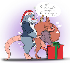 abdominal_bulge alcohol anal anal_penetration anthro balls beard beverage big_penis blush bodily_fluids bottle bottomless breath buckteeth christmas_clothing christmas_headwear claws clothed clothing container cum cum_in_ass cum_inside dialogue drunk duo erection eyes_closed eyewear facial_hair fur genital_fluids genitals gift glasses half-closed_eyes hat headgear headwear heart_symbol holidays hoodie long_penis male male/male male_penetrated male_penetrating male_penetrating_male musical_note musical_symbol narrowed_eyes open_mouth penetration penis precum santa_hat sex shirt slightly_chubby smile sound_effects speech_bubble substance_intoxication symbol teeth text topwear whiskers emenius christmas chipp teriyaki_(character) mammal murid murine rat rodent sciurid tree_squirrel absurd_res digital_media_(artwork) english_text hi_res