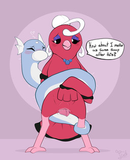 2_penises animal_genitalia animal_penis avian_feet blush bulge cloaca coiling dialogue double_penetration duo eyes_closed female feral genitals heart_symbol hemipenes male male/female multi_genitalia multi_penis paired_penetration penetration penis question seminal_groove standing text flowerbud nintendo pokemon cherry_(flowerbud) avian baile_oricorio dratini generation_1_pokemon generation_7_pokemon oricorio pokemon_(species) english_text hi_res
