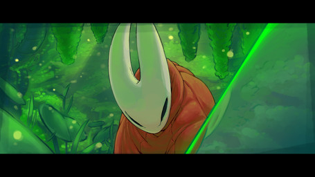 2_horns ambiguous_gender black_bars black_eyes clothed clothing detailed_background horn melee_weapon outside plant red_clothing reflection solo weapon white_head sharpski hollow_knight:_silksong hollow_knight_(franchise) team_cherry hornet_(hollow_knight) arthropod humanoid 16:9 2025 4k absurd_res hi_res letterbox widescreen