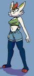 anthro bottomwear bra clothing crop_top denim denim_bottomwear denim_clothing denim_shorts female shirt shorts solo sports_bra topwear underwear jimmy_jamban nintendo pokemon cinderace generation_8_pokemon lagomorph leporid mammal pokemon_(species) absurd_res hi_res