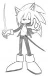 anthro big_eyes big_head male melee_weapon simple_background solo sword toony weapon white_background jammiez sega sonic_the_hedgehog_(series) fan_character eulipotyphlan hedgehog mammal monochrome