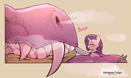 ambiguous_gender blush clothed clothing duo eyebrows eyelashes eyes_closed fangs female feral hair hooves horn larger_ambiguous mouth_closed purple_body purple_hair side_view simple_background size_difference smaller_female smile teeth text white_body cold-blooded-twilight friendship_is_magic hasbro my_little_pony mythology rarity_(mlp) spike_(mlp) dragon equid equine mammal mythological_creature mythological_equine mythological_scalie scalie unicorn 2025 5:3