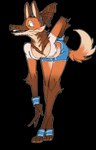 aliasing alpha_channel anthro bottomwear breasts canid canine cleavage clothed clothing digital_media_(artwork) female fur green_eyes hair jam_(artist) mammal maned_wolf shorts simple_background smile solo sweatband tail transparent_background tuft