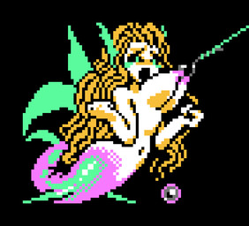 big_breasts black_background black_sclera blonde_hair breasts female fish_hook fish_hooking green_eyes hair hook navel nipples open_mouth pink_nipples simple_background solo split_form saiwai_hiroshi satomi_hakkenden snk aquatic humanoid merfolk 2019 digital_media_(artwork) pixel_(artwork)