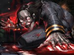 black_eyes black_hair blood blood_on_clothing blood_pool bodily_fluids clothing fangs grey_body grey_skin hair male not_furry solo suit teeth norvadier escape_the_ayuwoki michael_jackson ayuwoki demon humanoid 4:3 hi_res