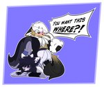 anthro ass_up black_hair duo ear_piercing ear_tag ears_down ears_up female fluffy fluffy_chest fur gradient_fur hair holding_object male male/female markings outline piercing pivoted_ears plushie plushie-like smug smug_face speech_bubble spots spotted_body spotted_fur stitch_(sewing) stuffing tan_body tan_fur white_body white_hair white_outline worried toasterstein_(artist) animate_inanimate living_plushie absurd_res hi_res shaded
