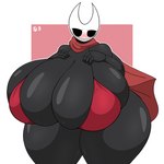 anthro big_breasts bikini bikini_top black_body blush breasts cloak clothing empty_eyes female huge_breasts huge_hips huge_thighs hyper hyper_breasts looking_at_viewer non-mammal_breasts solo swimwear thick_thighs two-piece_swimsuit wide_hips omegabrawl hollow_knight team_cherry hornet_(hollow_knight) arthropod 1:1 hi_res