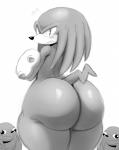 angry anthro big_butt blush bodily_fluids butt clothing curvy_figure gloves group handwear huge_butt looking_at_viewer looking_back male nude simple_background solo_focus sweat sweatdrop thick_thighs trio white_background wide_hipped_anthro wide_hipped_male wide_hips sssonic2 sega sonic_the_hedgehog_(series) ugandan_knuckles knuckles_the_echidna echidna mammal monotreme 2018 absurd_res greyscale hi_res meme monochrome