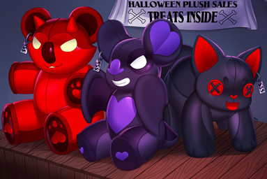 ambiguous_gender button_(fastener) dialogue ear_piercing ear_tag horn piercing plushie text zero_pictured arh bat domestic_cat felid feline felis koala mammal marsupial vombatiform 2017 english_text hi_res