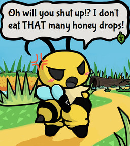 angry antennae_(anatomy) anthro big_butt black_eyes black_markings blush breasts butt female grass insect_wings log looking_back markings non-mammal_breasts open_mouth outside plant shadow slightly_chubby solo text wings wood yellow_body anonymous_artist bug_fables moonsprout_games vi_(bug_fables) arthropod bee hymenopteran insect english_text