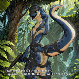 1_eye anthro backsack balls bdsm black_border blue_body bondage border bound butt clothed clothed/nude clothing fingers forest genitals grey_body gun hat hat_only headgear headgear_only headwear headwear_only jungle knife light looking_at_viewer male mission mostly_nude nude nude_male plant race ranged_weapon solo standing sunlight tail text tongue tree waterfall weapon yellow_eyes konami metal_gear reptile scalie snake 1:1 absurd_res digital_drawing_(artwork) digital_media_(artwork) english_text hi_res