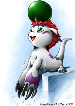 ambiguous_gender ball feral solo tail karabiner bandai_namco digimon aquatic digimon_(species) gomamon mammal pinniped 2003 source_request
