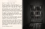 book cracked_wall diary dim_lighting door iron_bars journal not_furry paper perspective prison prison_cell prisoner text zero_pictured from_the_archives dated english_text hi_res monochrome sketch