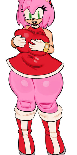 accessory anthro big_breasts boots bracelet breasts clothing dress eyelashes female footwear gloves green_eyes hair_accessory hairband handwear jewelry pink_body shoes solo thick_thighs dumbarts sega sonic_the_hedgehog_(series) amy_rose eulipotyphlan hedgehog mammal hi_res