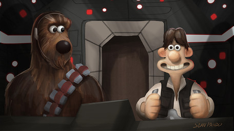 bandolier black_clothing black_topwear black_vest brown_body brown_fur brown_hair clothed clothed_human clothing cockpit duo electronics fur hair headgear headphones headset inside looking_at_another male mouthless shirt smile teeth text topwear vest white_clothing white_shirt white_topwear sean_pando aardman_animations star_wars wallace_and_gromit chewbacca gromit_(wallace_and_gromit) han_solo wallace_(wallace_and_gromit) human humanoid mammal wookiee archived_source artist_name crossover digital_media_(artwork) digital_painting_(artwork) english_description painting_(artwork)