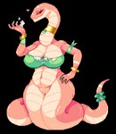 anthro apode big_breasts bracelet breasts choker female hand_on_hip heart_symbol jewelry legless necklace pink_body scales serpentine solo tail thick_thighs koguiga draconcopode naga reptile scalie snake 2025 alpha_channel digital_media_(artwork) low_res pixel_(artwork)