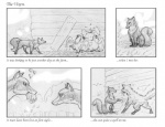 farm female feral group heart_symbol love magic male overweight quadruped tail text meanybeany canid canine fox mammal comic english_text graphite_(artwork) greyscale monochrome traditional_media_(artwork)