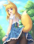 alternative_fashion blonde_hair blue_eyes butt clothed clothing cloud country_lolita dipstick_tail female fur hair j-fashion lolita_(fashion) looking_at_viewer markings open_mouth outside panties plant rear_view sky solo standing tail tail_markings tail_under_skirt tail_upskirt tree underwear upskirt wood yellow_body yellow_fur sand-rain animal_humanoid canid canid_humanoid canine canine_humanoid fox_humanoid humanoid mammal mammal_humanoid 2017 hi_res