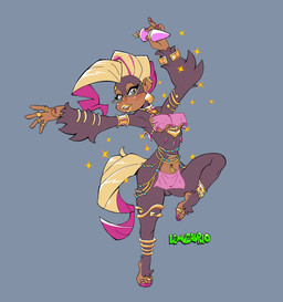 anklet anthro armlet blonde_hair blush bracelet brown_body brown_fur clothing colored_nails digit_ring ear_piercing eyelashes eyewear feet female front_view fur glasses gold_(metal) gold_jewelry grey_background grey_body grey_fur hair harem_outfit highlights_(coloring) holding_object jewelry lipstick long_eyelashes looking_at_viewer makeup nails navel navel_piercing nipple_outline on_one_leg open_mouth piercing pink_clothing pink_highlights pink_nails ring simple_background solo sparkles standing thighlet toe_ring toes yellow_eyes yellow_lipstick oiruazumel donkey_kong_(series) donkey_kong_bananza nintendo poppy_kong haplorhine kong mammal monkey primate absurd_res hi_res
