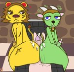 angry animal_crossing anthro bedroom_eyes big_butt bodily_fluids bovid butt caprine clenched_teeth collaborative collaborative_hot_dogging collaborative_sex cum cum_in_ass cum_inside ejaculation elvis_(animal_crossing) felid first_person_view genital_fluids girly goat group gruff_(animal_crossing) half-closed_eyes hi_res hot_dogging human human_on_anthro human_pov interspecies klutzatdusk lion looking_at_viewer male male/male male_on_anthro male_on_human male_pov mammal narrowed_eyes nintendo pantherine penile seductive sex teeth thick_thighs trio villager_(animal_crossing)