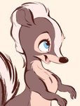 anthro blue_eyes brown_body brown_fur female fur open_mouth open_smile simple_background smile solo white_body white_fur conditional_dnp tohupo bambi_(film) disney flower_(bambi) mammal mephitid skunk 2020 hi_res