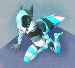 anthro clean_diaper clothed clothing diaper electronics femboy footwear headphones legwear machine male sitting socks solo stockings tail wearing_diaper lonegreenorcacalf voicemod voicemod_protogen protogen absurd_res hi_res