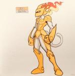2018 alternate_color ambiguous_gender anthro armor athletic athletic_ambiguous athletic_anthro biceps biped boots breastplate clothed clothing cosplay crossover crossover_cosplay english_text fakemon featureless_crotch fire firefightdex fist flaming_hair footwear full-length_portrait gauntlets generation_4_pokemon gloves gold_(metal) greaves handwear headgear helmet hi_res humanoid_hands infernape king_arthur king_arthur_and_the_knights_of_justice long_tail looking_at_viewer mammal marco_fanjul marker_(artwork) mixed_media nintendo pauldron pen_(artwork) plantigrade plate_mail pokemon pokemon_(species) poleyn portrait primate pseudo_hair red_eyes shadow side_view simple_background solo standing tail text toony traditional_media_(artwork) white_background white_body white_tail