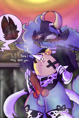 anthro bell bell_collar blush clothing collar cow_lingerie duo erection eyewear footwear genitals glasses lingerie male male/male nipple_tape pasties penis piercing ring socks tape imboredhh nintendo pokemon aureal_(imboredhh) black_(blackngth) eeveelution generation_2_pokemon generation_4_pokemon lucario pokemon_(species) umbreon 2:3 absurd_res hi_res