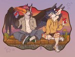 afternoon anthro beverage duo female soda alexxxio_draw mythology inno-sjoa_(character) avian bird gryphon mythological_avian mythological_creature toucan absurd_res hi_res