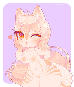 anthro big_breasts blowing_kiss breasts chibi female fur fur_markings genitals inverted_nipples markings monpensiers nipples solo thick_thighs vulva vivian_(vivian-husky) canid canine canis domestic_dog mammal absurd_res hi_res
