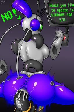 anus bodily_fluids breasts butt cord cum cum_in_vagina cum_inside dialogue female genital_fluids genitals green_eyes machine motion_blur not_furry pushbutton side_boob solo text vulva conditional_dnp quin-nsfw blittany humanoid robot 2016 2:3 absurd_res digital_media_(artwork) english_text hi_res
