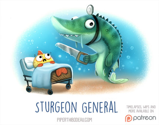 ambiguous_gender bed black_eyes bubble doctor duo feral fin furniture green_body green_scales head_mirror humor medical_instrument pectoral_fin pillow pun saw scales scared scientific_instrument tail tail_fin teeth text tools underwater visual_pun water yellow_body yellow_scales piper_thibodeau acipenseriform aquatic fish sturgeon digital_media_(artwork) digital_painting_(artwork) english_text painting_(artwork) url
