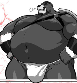 anthro asian_clothing belly big_belly bulge clothing east_asian_clothing eyes_closed fundoshi japanese_clothing kemono male moobs navel nipples open_mouth overweight overweight_male scar solo underwear 12beat13 bear mammal 2026 hi_res