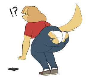 anthro bent_over big_butt butt clothing embarrassed female interrobang panties solo thick_thighs torn_clothing underwear wardrobe_malfunction wedgie white_clothing white_panties white_underwear digitalpelican amelia_steelheart canid canine canis domestic_dog mammal 2020 hi_res