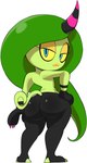 big_butt black_bottomwear black_clothing black_gloves black_handwear black_pants blue_eyes bottomwear butt butt_focus clothing colored_nails eyelashes female gloves green_body green_hair green_tail hair hand_on_hip handwear horn long_hair nails orange_lipstick pants pink_nails rear_view solo tail vilepluff sega sonic_the_hedgehog_(series) the_deadly_six zeena horned_humanoid humanoid tailed_humanoid zeti hi_res