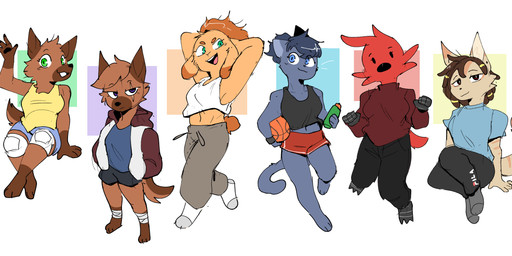 4_fingers ankle_wraps anthro arm_tuft ball basketball_(ball) beak black_nose blue_body blue_clothing blue_ears blue_eyes blue_fur blue_hair blue_shirt blue_tail blue_topwear bottle bottomwear breasts brown_ears brown_hair brown_tail clothed clothed_anthro clothed_female clothing container crop_top dreadlocks elbow_tuft eye_scar eye_through_hair eyebrow_through_hair eyebrows eyelashes facial_markings facial_scar feather_hair feathers female female_anthro fingers floppy_ears footwear fur geometric_background gloves_(marking) green_eyes grey_bottomwear grey_clothing grey_pants grey_sweatpants group hair hand_in_pocket hands_behind_head head_markings holding_bottle holding_container holding_object jacket knee_pads leg_markings lop_ears markings midriff mouth_closed muzzle_(marking) navel open_mouth open_smile pants pawpads pockets pseudo_hair purple_eyes red_body red_bottomwear red_clothing red_feathers red_shorts red_sweater red_tail red_topwear red_turtleneck scar shirt shorts simple_background sleeveless_shirt smile socks socks_(marking) sweater sweatpants tail tail_tuft tan_body tan_fur topwear translucent translucent_hair tuft turtleneck white_clothing white_crop_top white_footwear white_sclera white_socks white_topwear yellow_clothing yellow_shirt yellow_topwear conditional_dnp sonokido ventura_city_drifters alina_scratch emily_lang marie_hewlett rose_naire sahara_taylor violet_naire avian bird canid canine canis cardinal_(bird) domestic_cat domestic_dog felid feline felis fennec_fox fox german_shepherd herding_dog lagomorph leporid mammal oscine passerine pastoral_dog piranga rabbit russian_blue scarlet_tanager true_fox 2021 digital_media_(artwork) hi_res
