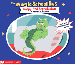 anus female feral genitals green_body green_scales horn licking licking_lips parody pillow presenting scales solo spread_legs spreading text tongue tongue_out vulva shane_frost liz_(the_magic_school_bus) chameleon lizard reptile scalie english_text hi_res