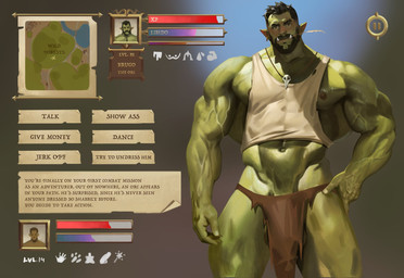 abs areola areola_slip balls barazoku barely_visible_balls barely_visible_genitalia beard biceps big_balls big_muscles blurred_background bottomwear button_prompt clothed clothing deltoids ear_piercing ear_ring eyebrows facial_hair front_view gameplay_mechanics genitals green_areola green_body green_nipples green_skin gui hair hay hay_in_mouth health_bar huge_muscles humanoid_pointy_ears ineffective_clothing jewelry level_difference level_number loincloth looking_at_viewer male manly map menu midriff muscular muscular_humanoid muscular_male nails navel necklace nipples not_furry number obliques pecs piercing pointy_ears quads ring_piercing shirt simple_background solo standing tank_top text text_box thick_arms thick_thighs tight_clothing topwear triceps tusks vein veiny_muscles qai_san humanoid mammal orc 2026 character_name english_text hi_res