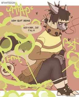 anthro bottomwear cigarette clothed clothed_anthro clothed_female clothing collar eyes_closed fart fart_cloud fart_fetish female footwear fully_clothed fully_clothed_anthro fully_clothed_female fur green_fart_cloud hair heart_symbol onomatopoeia pointy_ears prick_ears shoes simple_background sitting sitting_on_pillow skirt smoke smoking smoking_cigarette solo sound_effects speech_bubble spiked_collar spikes tail talking_to_viewer text tongue tongue_out taintedcan canid canine mammal 2026 absurd_res artist_name digital_drawing_(artwork) digital_media_(artwork) hi_res