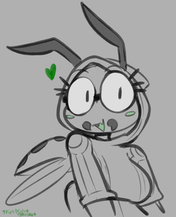 antennae_(anatomy) anthro blush blush_stickers breasts clothed clothing exoskeleton eyelashes female front_view fully_clothed green_cheeks heart_symbol hoodie insect_wings long_eyelashes mandibles markings open_mouth smile solo spots spotted_body spotted_exoskeleton topwear wings felino phoebe_(felino) arthropod beetle cucujoid insect ladybug 2026 hi_res sketch spot_color