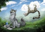 book canid canine canis cloud clouded_leopard conditional_dnp duo felid feral grass male mammal pantherine plant sky tani_da_real wolf