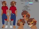 amputee angry anthro blep blue_eyes blush bottomwear brown_body brown_fur brown_hair bubble claws clothed clothing denim denim_bottomwear denim_clothing disability drunk drunk_bubble ear_piercing eyebrows facial_hair facial_markings fluffy fur gender_symbol hair head_markings jeans lgbt_pride looking_at_viewer male male_symbol markings mature_male missing_leg missing_limb pants paws piercing pride_colors prosthetic prosthetic_leg prosthetic_limb shirt sideburns smile snarling solo standing substance_intoxication symbol teeth text thick_eyebrows tipsy tongue tongue_out topwear vincian_pride_colors woozy yellow_sclera zer0rebel4 mythology thomas_ii_(zer0rebel4) canid canine canis mammal mythological_canine mythological_creature were werecanid werecanine werewolf wolf 4:3 digital_media_(artwork) english_text hi_res model_sheet